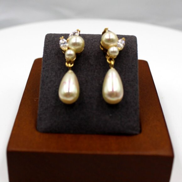 14K CZ and Pearl Dangle Drop Earrings - Picture 6 of 9